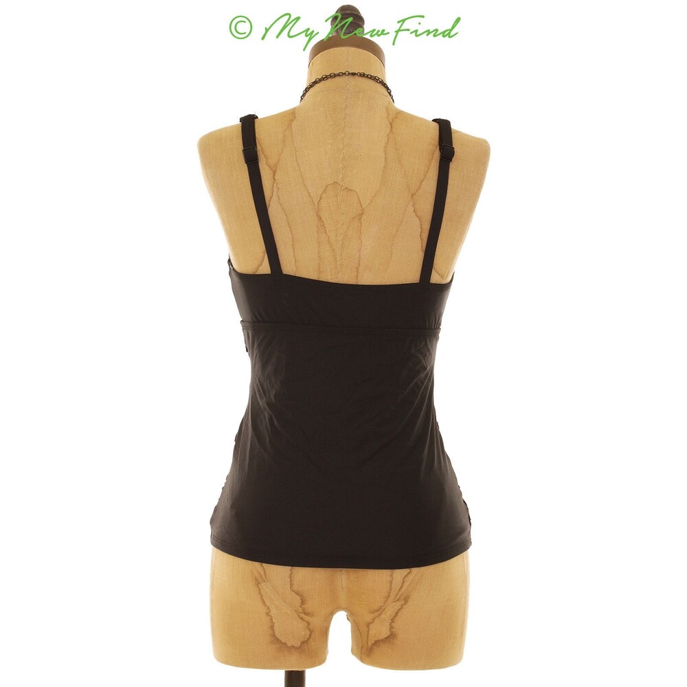 Eco Swim By Aqua Tankini Top Size 8 Spliced Ruched Shirred Black NEW B59 - Picture 3 of 3